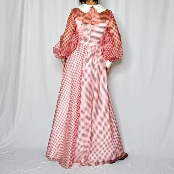 SOLD 70s gingham bishop sleeve gown - Picture 2 of 4